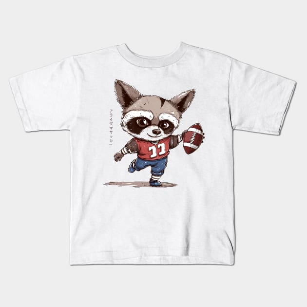 Funny Racoon Football With Kanji Kids T-Shirt by Salsa Graphics